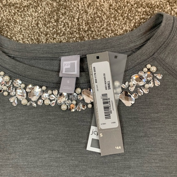 ❤️ JCPenney Sweatshirt Size S Rhinestones collar Long Sleeve Polyester Rayon - Picture 8 of 13